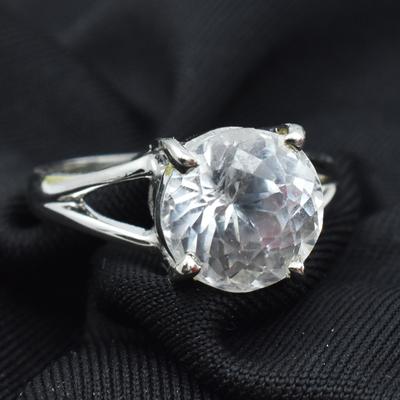 Anillo de Plata Color Blanco Anillo de Zafiro Talla 8.5 Forma Redonda Gema 23.15 Quilates