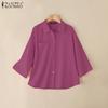 ZANZEA Womens Turn Down Collar 3/4 Sleeve Loose Button Blouse
