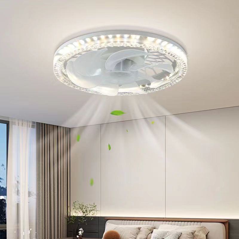Leise Restaurant Hänge Deckenventilator Leuchten 50W E27 Super Kühlung Runde LED Ventilatorleuchte für Schlafzimmer Wohnzimmer AC85-265V 7 Flügel