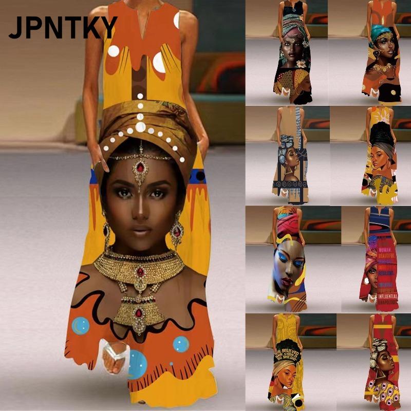 JPNTKY Moda Verão Primavera Sem Mangas Decote V Vestidos Casuais