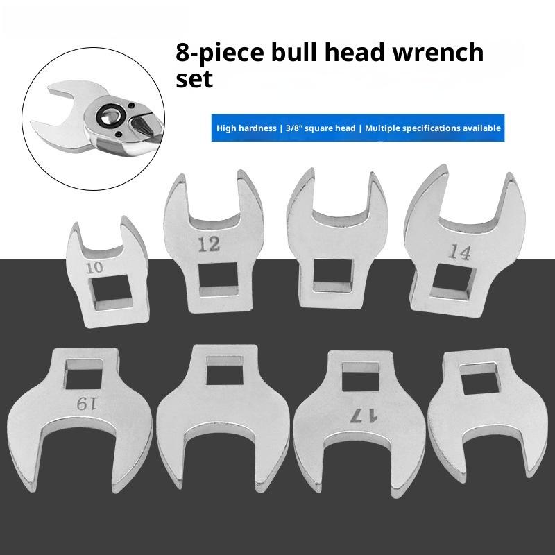 8Pcs 3/8 Inch Interchangeable Handle Bull Head Ratchet Wrench Set Medium Drive L-Shaped Horn Spanner Accessories