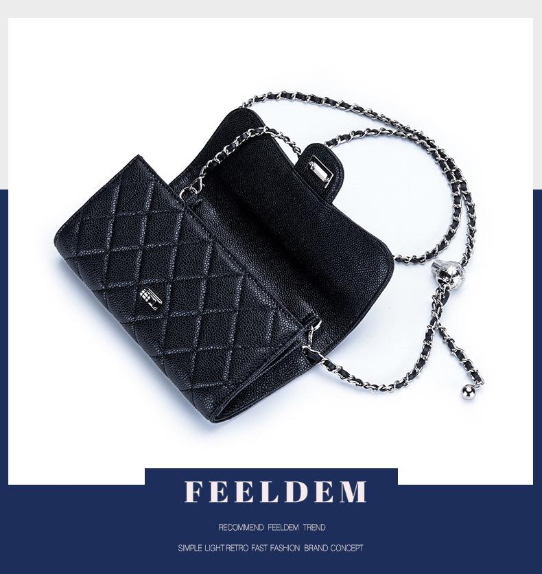 Luxus Rindsleder Kaviar Muster Kette Umhängetasche: Damenmode Multifunktionale Geldbörse & Clutch aus echtem Leder