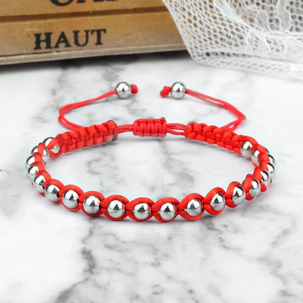 Zodiac Year Handmade Red Rope Woven Bracelet with Metal Beads, Unisex Light Luxury Style.
