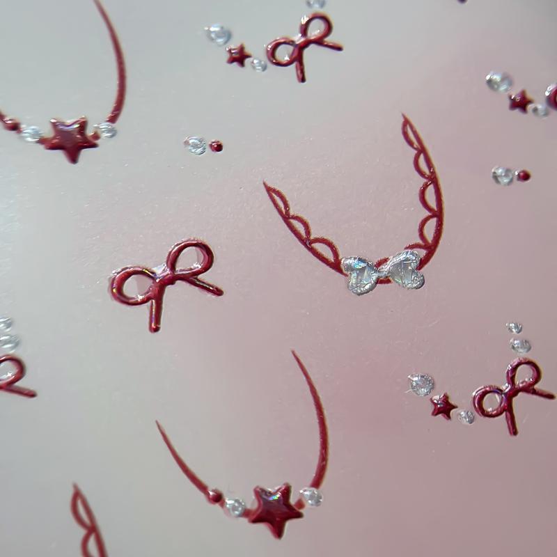 Nail Stickers Cute Bow Stars French Lace 3D Self-Adhesive DIY Nail Art Decals for Home Salon Manicure Beginners