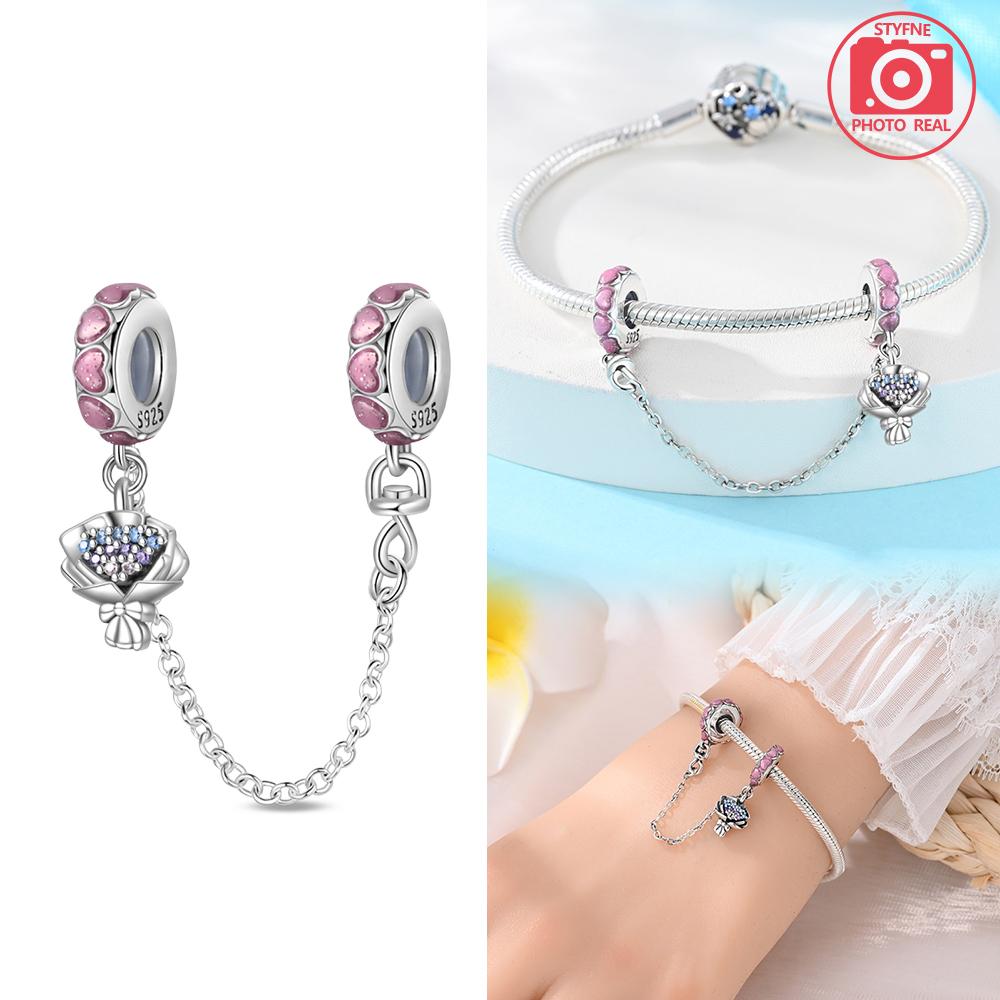 New Copper Colors Pink And Purple Butterfly Safety Chain Pendant Fit Copper Colors Original Bracelets Diy Birthday Jewelry Gift