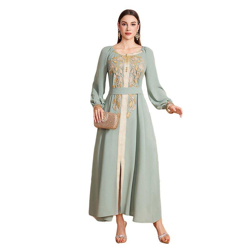 

Индонезия Турция Ближний Восток Мода Женщины Пышные Рукава Вечеринка Собрание Аппликация Длинное Платье Платье Халат Платье Light green S