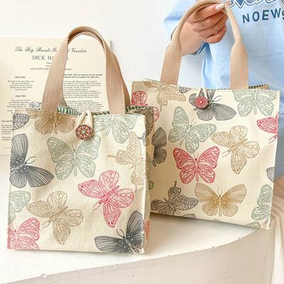 Printed Butterfly Lunch Bag For Women Girla Large Capacity Work Food Container Bags Portable Canvas Travel Picnic Lunch Bags