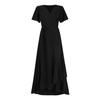 Sexy V Neck Wrap Waist Maxi Dress Women Summer Fashion A-Line Side Slit Long Casual Dress Comfortable Solid Color Short Sleeve