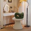 Cream Vanity Stool with Bow Back, Rotating Faux Sheepskin Makeup Chair,Nail Salon Stool for  Dressing Table,Aesthetic Home Decor