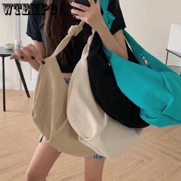 

WTEMPO Simple Casual Women s Canvas Crossbody Bags Solid Color Singer Shoulder Bags Versatile Soft Shopping Bags 1pc бежевый