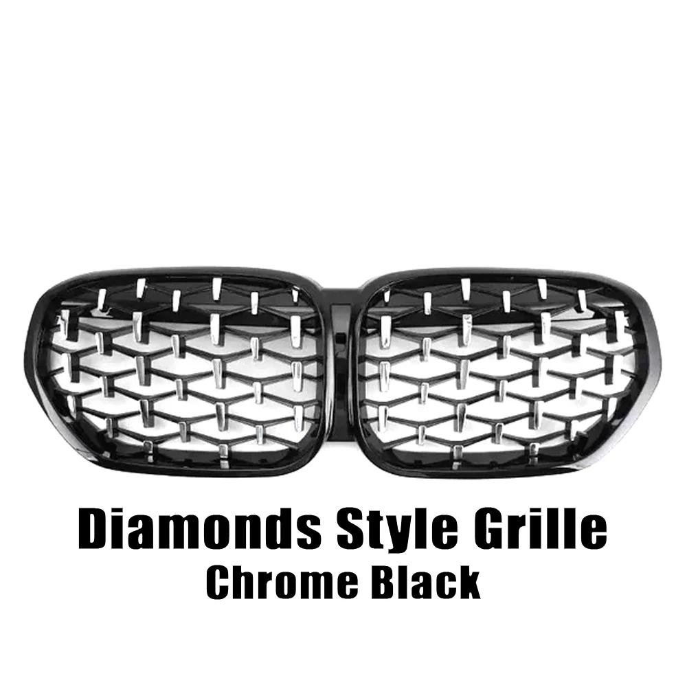 XVIP Carbon Fiber Look Double Line Style Front Racing Grills For BMW X1 F48 LCI 2020-2022 All Black Diamonds Style Upper Grilles