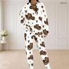 Women Plus Size White Printed Round Neck Long Sleeve Top And Long Pants Two Piece Set