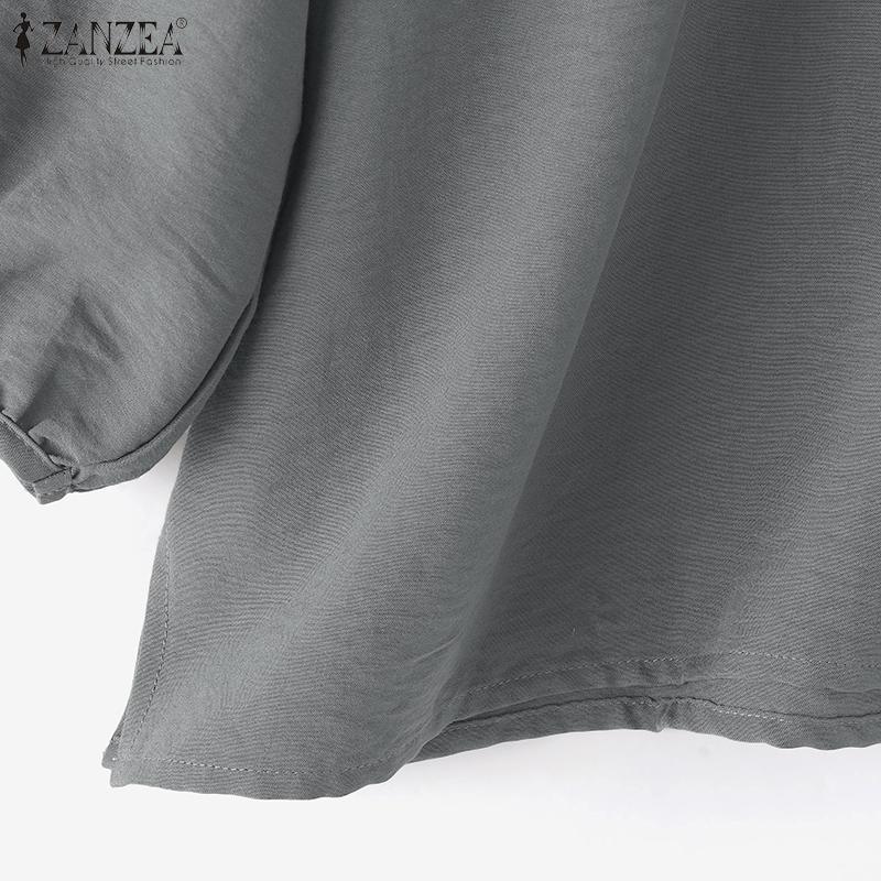 ZANZEA Women Casual Round Neck Solid Color 3/4 Sleeve Loose Blouse