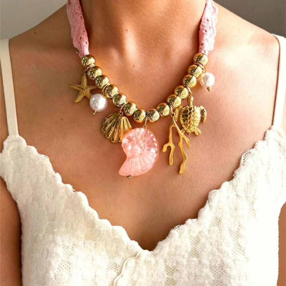 Flower Beach Ocean Series Necklace Conch Dopamine Necklace Cloth Wrap Scarf Chain Necklace  Male
