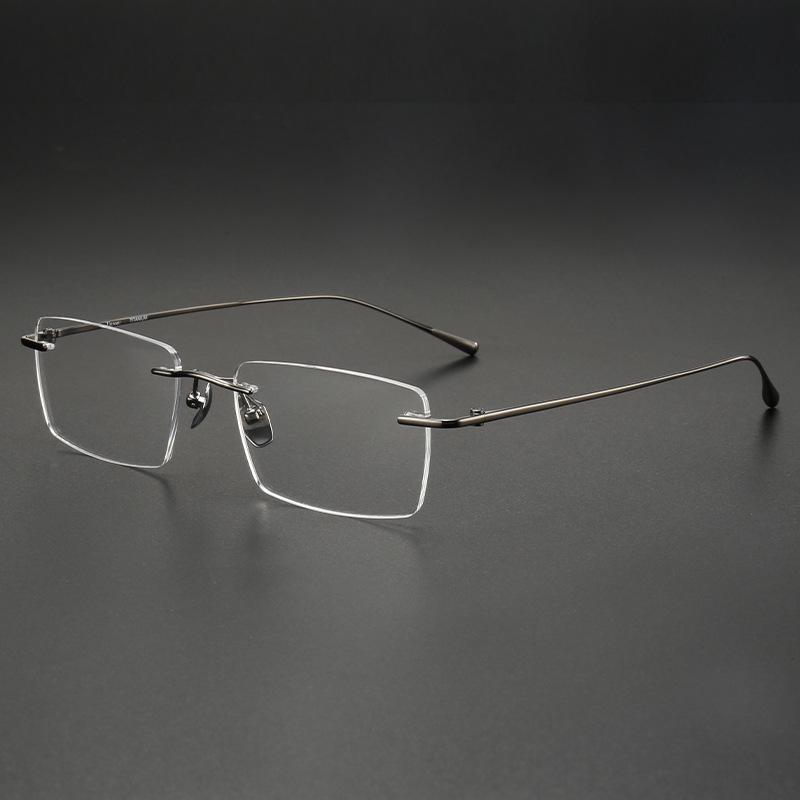 Pure Titanium Men's Square Rimless Myopia Glasses with Vacuum IP Electroplating