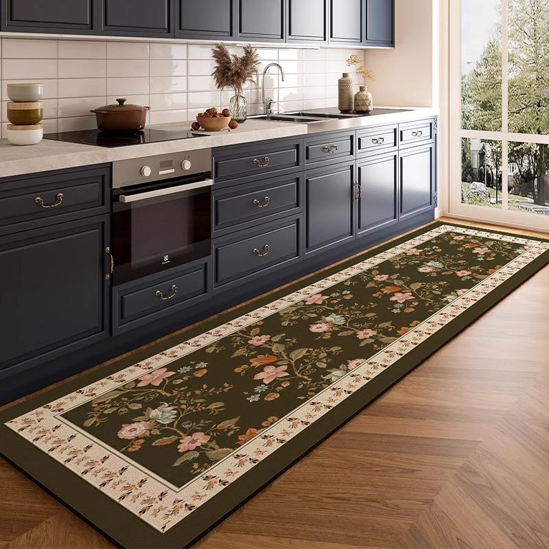 Corridor Long Carpet American Retro Style Restaurant Kitchen Water-Absorbent, Dirt-Resistant And Easy-To-Clean Floor Mat