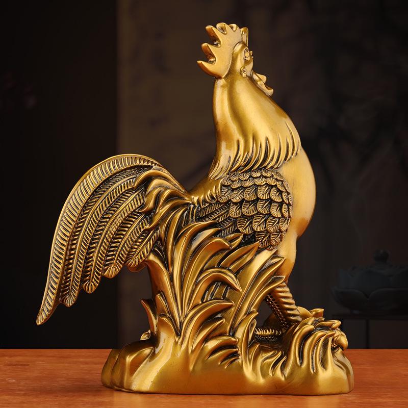 Prosperous Golden Rooster Ornament: Zodiac Rooster Display for Living Room or Office