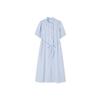 French Romance Striped Ruffle Stand-Up Collar Dress