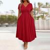 Robe Mi-longue Décontractée d'Été pour Femme Robe évasée à manches courtes et col en V avec torsade sur le devant Robe longue fluide ligne A pour vacances à la plage