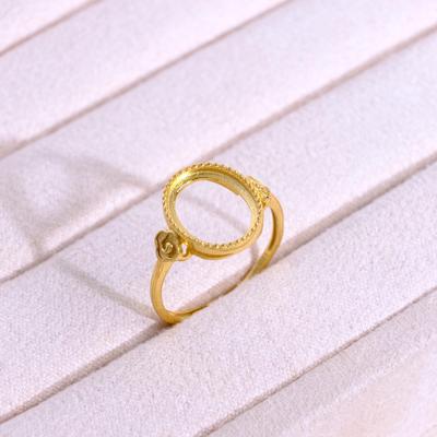 Gold-Plated S925 Sterling Silver Oval Open Filigree Ring Band with Prong Setting