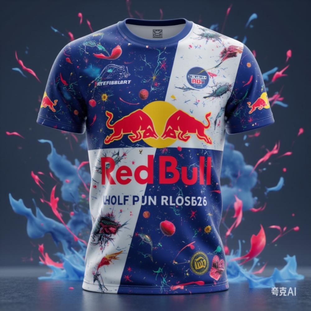 

2025 Новая мужская футболка с коротким рукавом Red Bull с принтом Red Bull Харадзюку Повседневный тренд Костюм для внедорожных гонок Red Bull 2XL