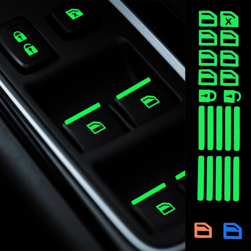 Car Window Button Luminous Sticker Car Style Glowing Sticker Window Lifter Switch Night Fluorescent Decals Interior Stickers