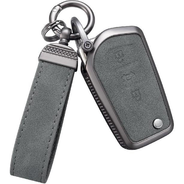 YO&YOYE Compatible with Toyota Key Fob Cover with Keychain Leather Key Case Protector for Avalon Camry Corolla RAV4 Sequoia Highlander Smart Key