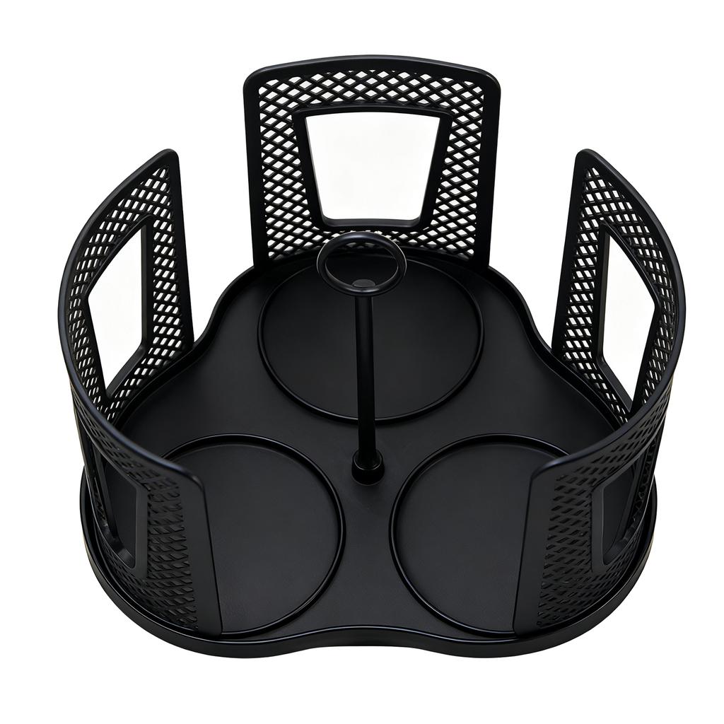 360º Rotating Cup Holder Space Saving Good Ventilation Plastic Coffee Cup Lid Storage Dispenser with 3 Compartments for