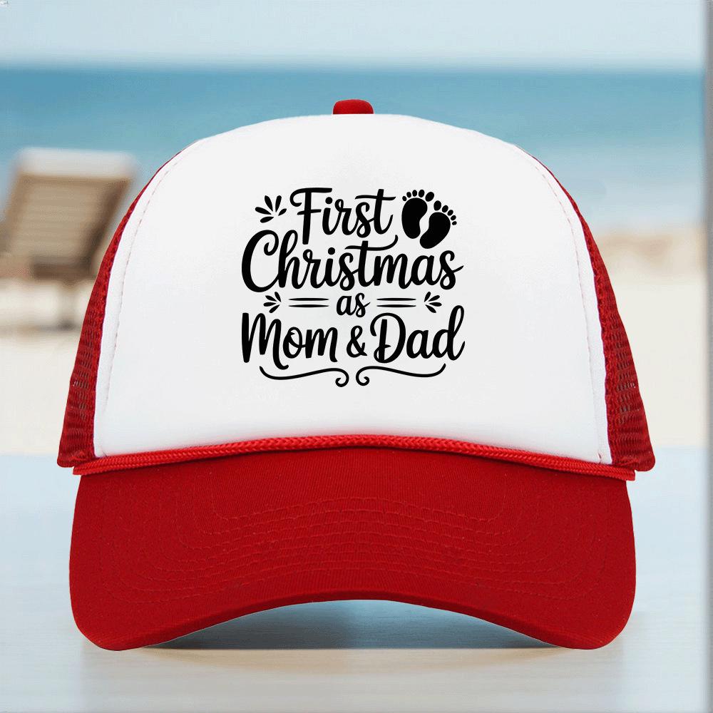 Christmas Pattern Mesh Baseball Cap with Rope & Hot Stamped Logo - Sunshade Trucker Hat