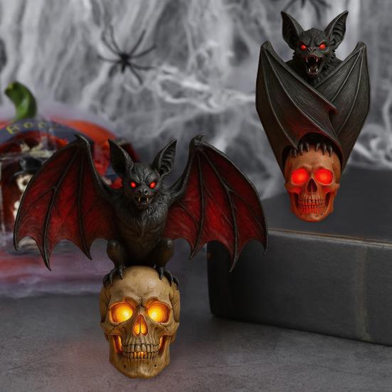 Gothic Bat Skull Wall Lamp 3D Skeleton Design Halloween Night Light Spooky Ambiance Light Horror Gift