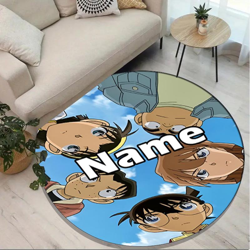 Custom Name Personalized Detective Conan Print Round Rug, Versatile Home Decor Carpet, for Playroom, Apartment, Balcony, Entryway, Hallway Gift