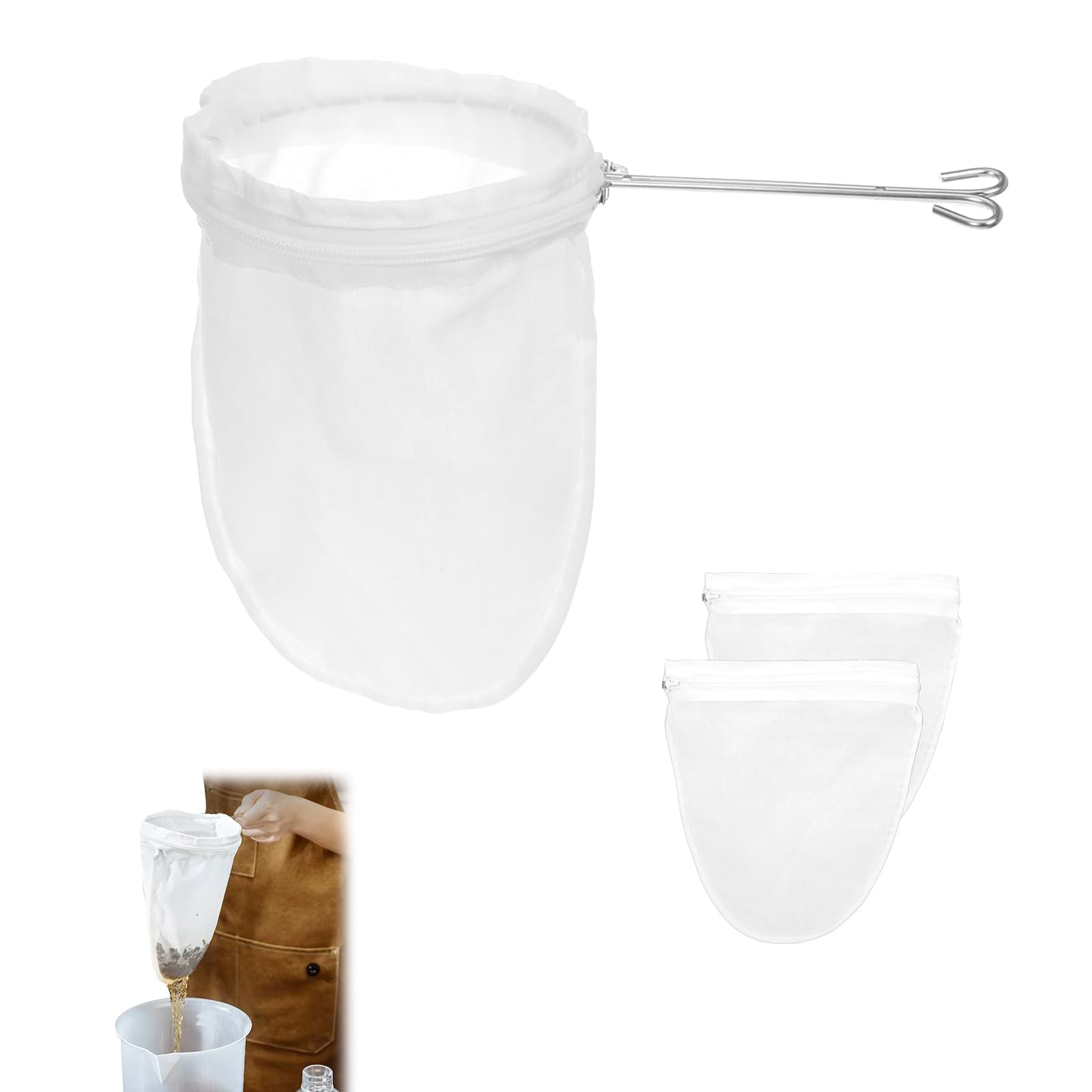 

Pokmil Strainer Bags, Set of 2, with Handles, 100% Cotton, Solid-Liquid Separation, Washable and Reusable, High-Density, for Squeezing, Steaming,