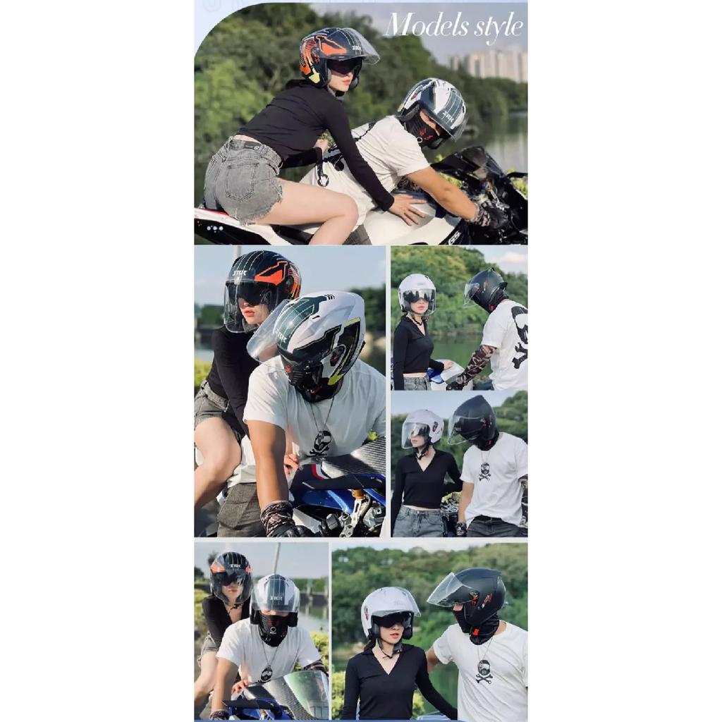Unisex Motorcycle Helmet with Dual Lens Half Helmet Warm Three-Quarter Motorcycle Racing Style Scooter Helmet for All Seasons