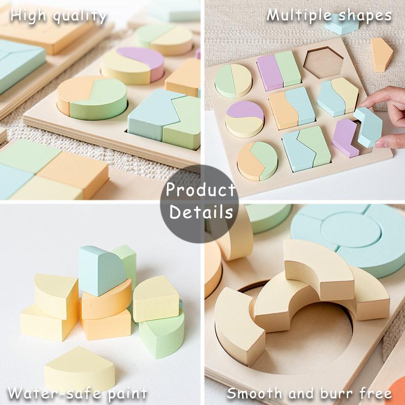 Toddlers Montessori Wooden Shape Puzzles Toys Matching Geometry Panel Sensory Sorting Learning Education Kindergarten Materials