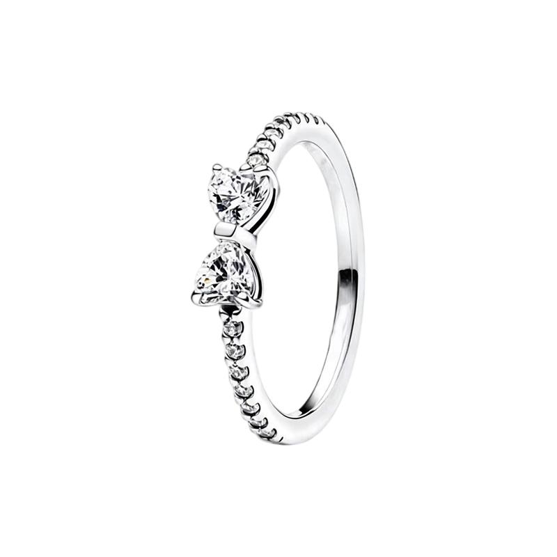 S925 silver new silver bow ring pink color black fashionable niche high-end women's jewelry