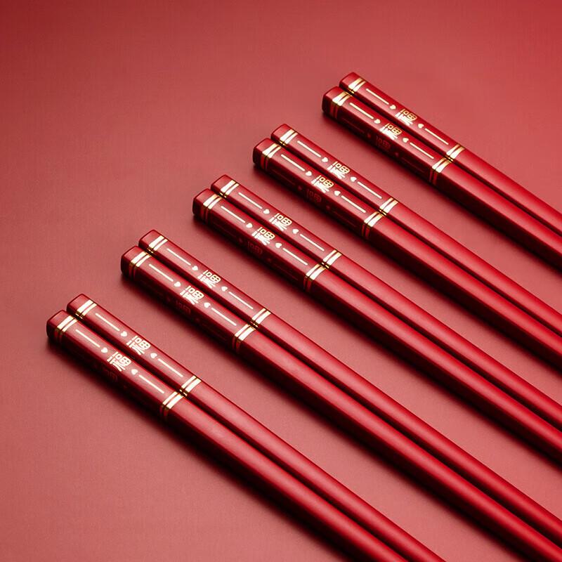 5 Pairs Red 'Fu' Alloy Chopsticks