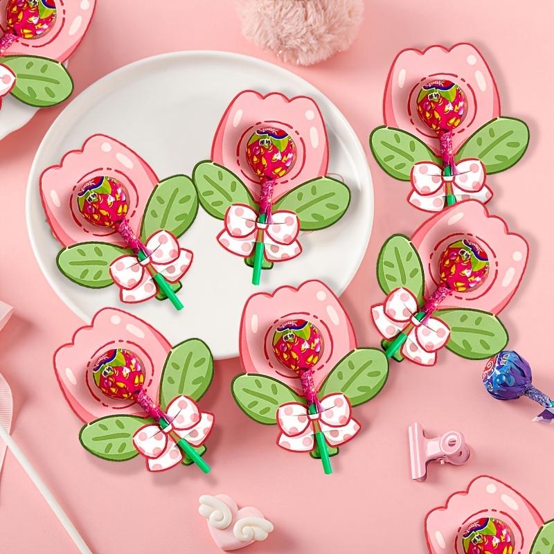 30pcs Cute Cartoon Flower Lollipop Decoration Cards, Paper Inserts For Party Favors And Sweet Treats Presentation