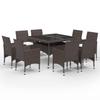 9 Piece Brown Garden Dining Set Poly Rattan & Tempered Glass