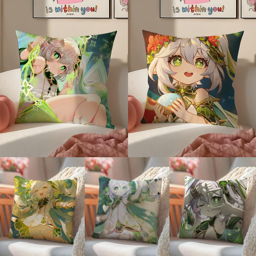 Genshin Nahida Cushion Cover Pillowcase Short Plush Invisible zipper Room Sofa Cushion Cover