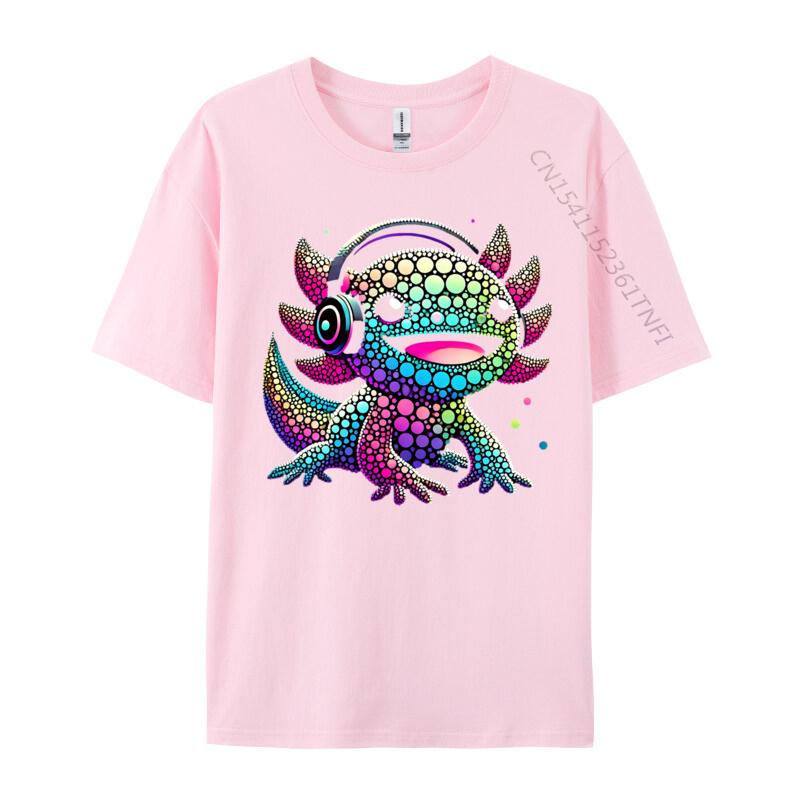 Gamer Axolotl Polka Dot Video Games Day Headphone Boys Youth Tshirts Hip Hop England Style Tees Cotton T Shirt For Unisex Funny