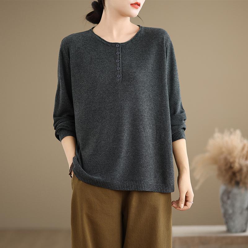 Neue Herbstpullover Damen Basic O-Ausschnitt Strickjacke Strick Locker Einfarbig Oberteile