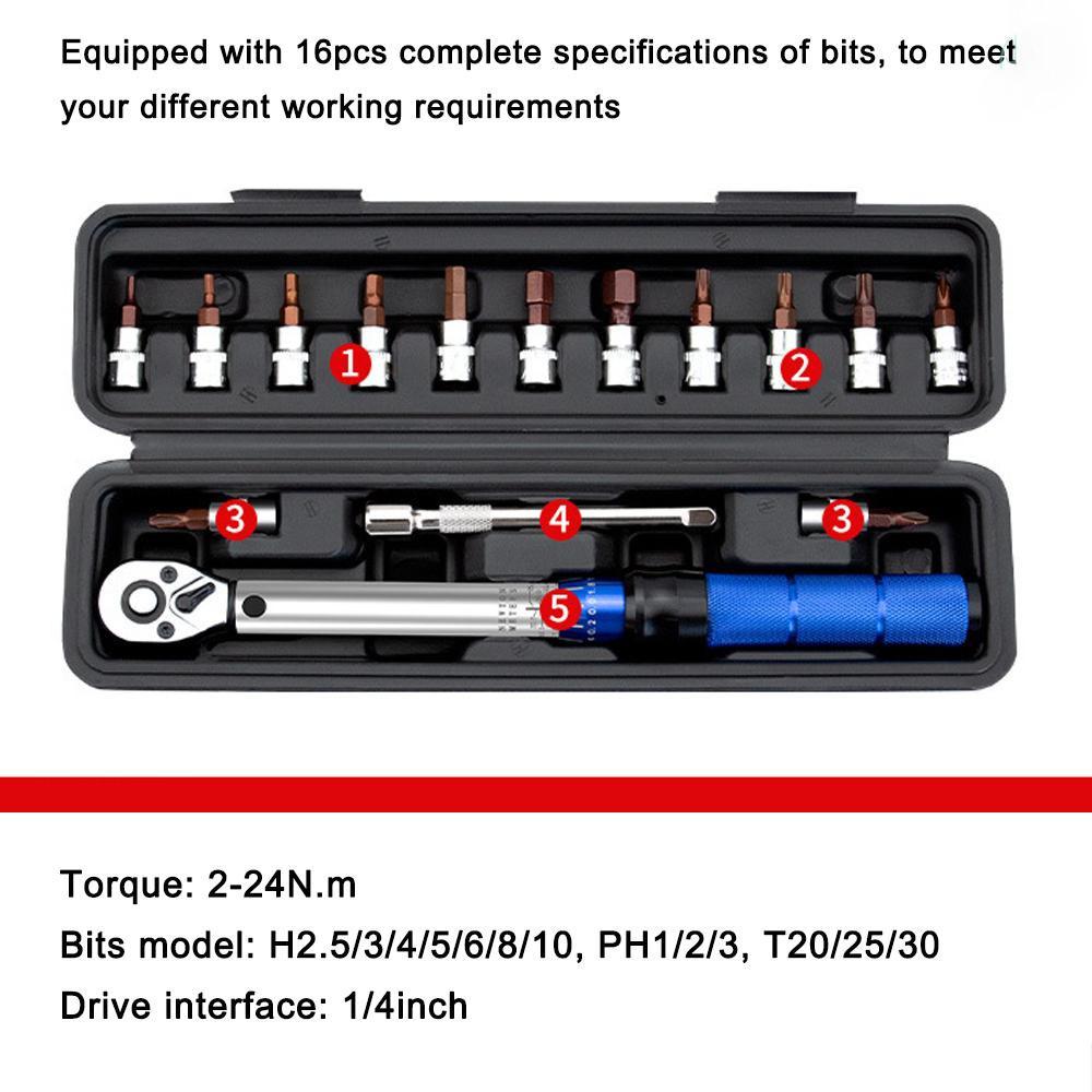 Quick-release Torque Wrench High Precise Torque Preset Wrenches 2-24N.m Torque Adjustable Ratchet Wrench Bicycle Repairing Tool