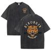 Stärkerer Tiger Sport Print Wasch T-Shirt Damen Sommer Bequem Gewaschenes Tee Lässige Kurzkleidung Weiche Baumwolle Unisex Kleidung