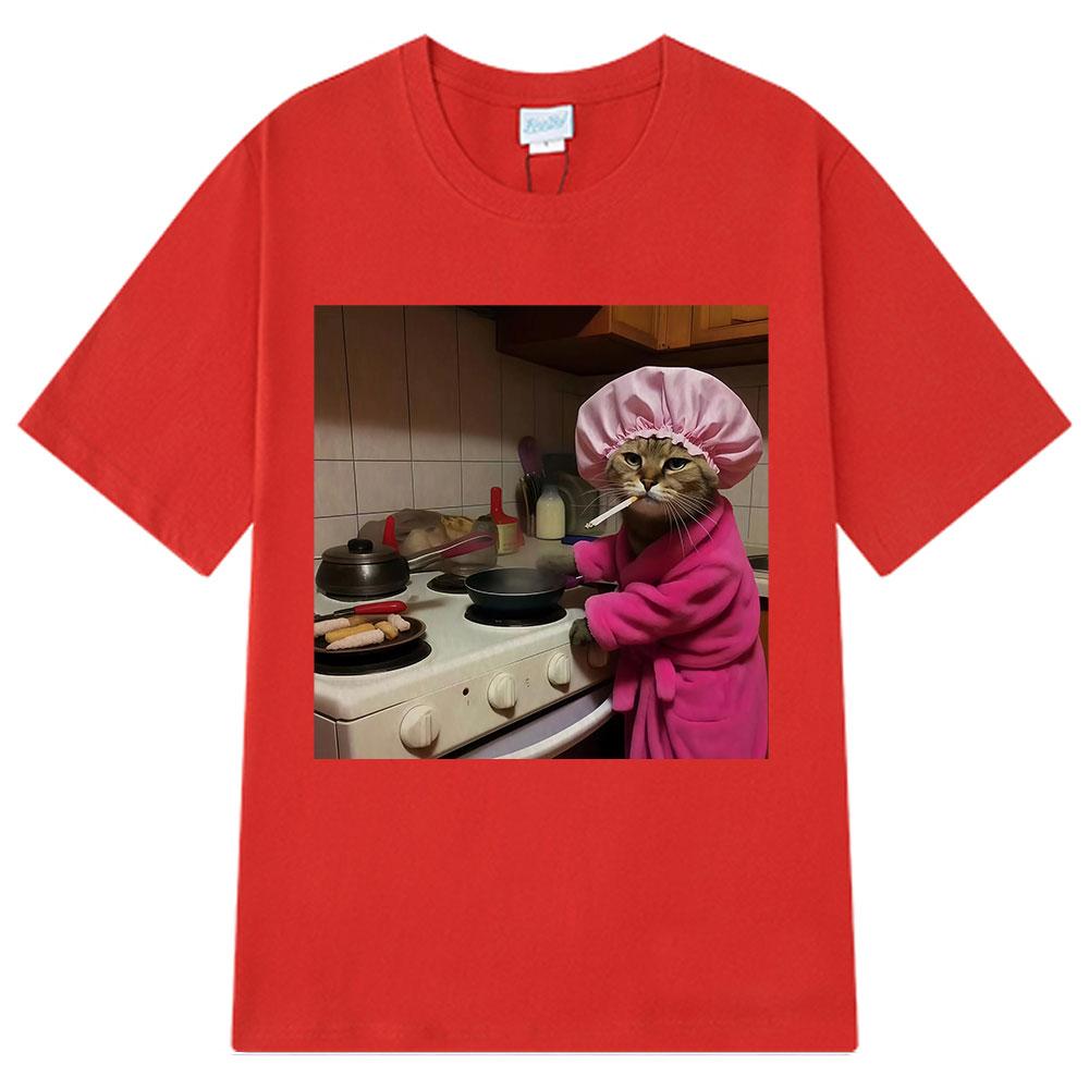 Summer Hot Sale Unisex Black Funny Kitchen Cat Meme Graphic T Shirt Hip Hop Streetwear Oversized Loose Casual Short Sleeve Top