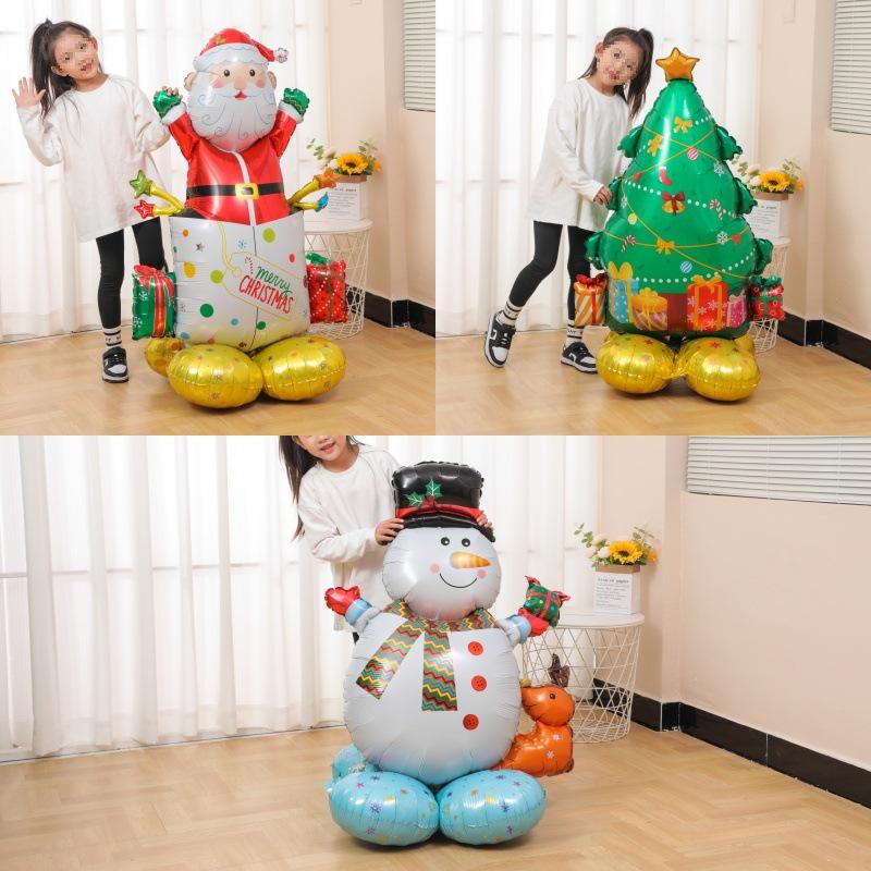Santa Claus Christmas Decoration Balloons with Sticks and Small Gift Headbands for Kindergarten and Mall Scenes