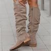 Fashion Girls Solid Suede Button Zipper Side Leisure Chunky Knee High Boots Woman Casual Long Botas Shoes