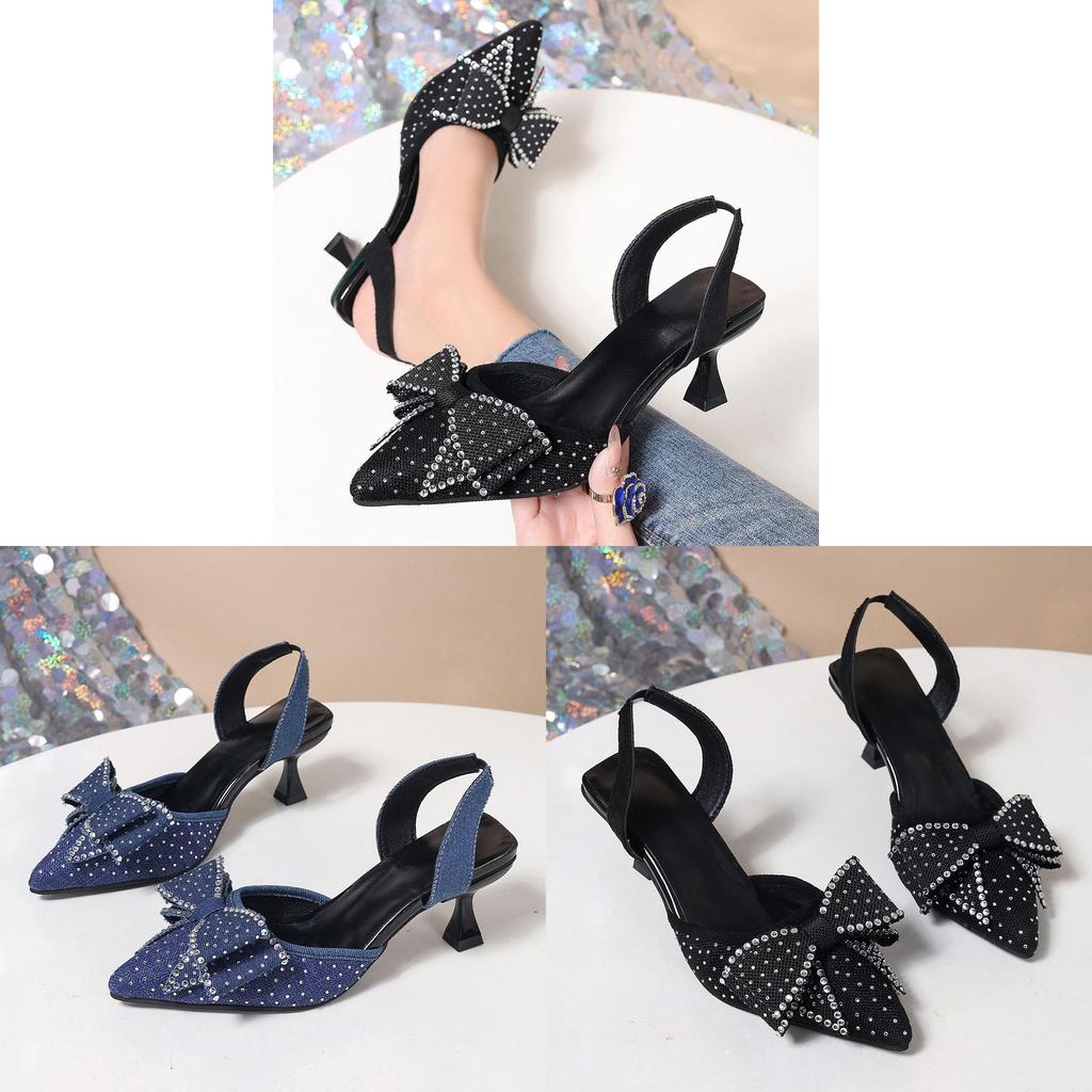 Water Dots Bow High Heels For Women Summer Elegant Pu Slip On Collection Shoe