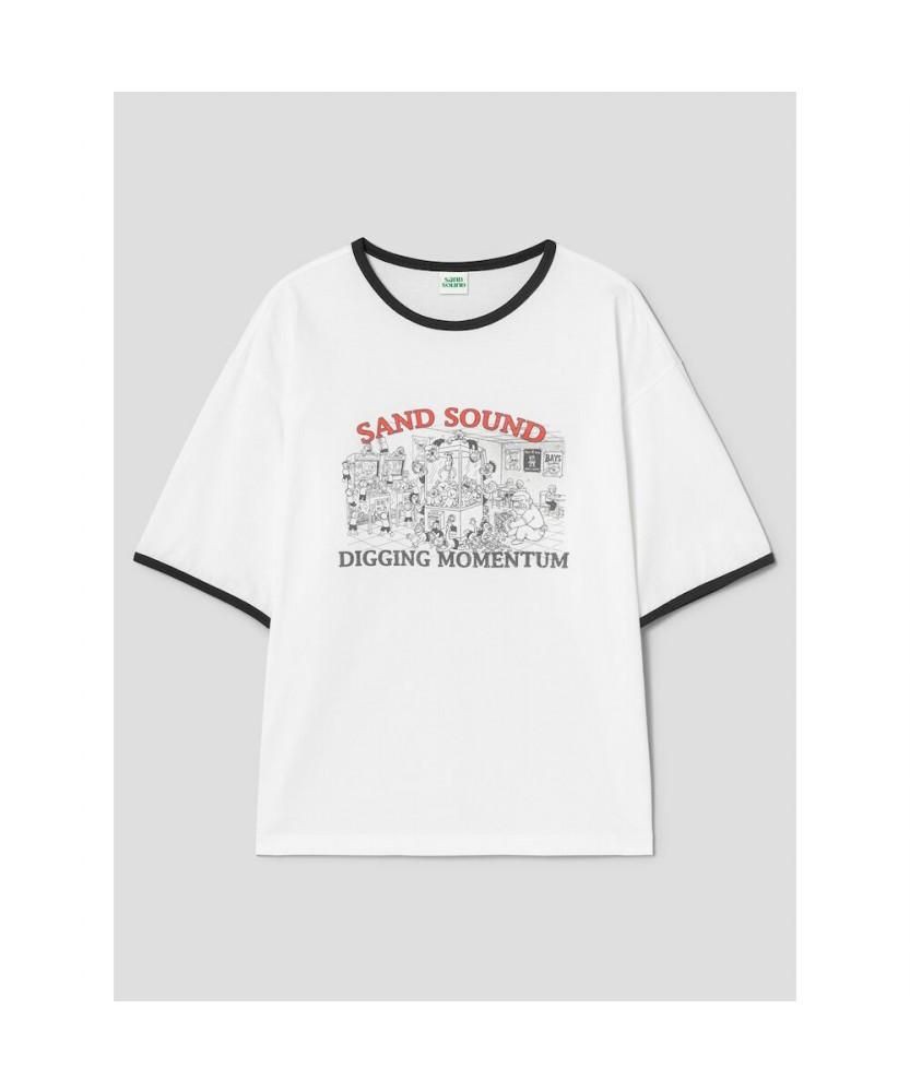 Saendeusaundeu (Unisex) Ringer Print Short Sleeve T-Shirt White