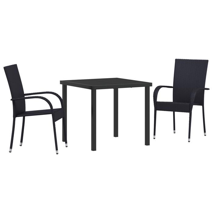 VidaXL Ensemble de Salle à Manger de Jardin de 3 Pièces Noir Poly Rattan 3379401