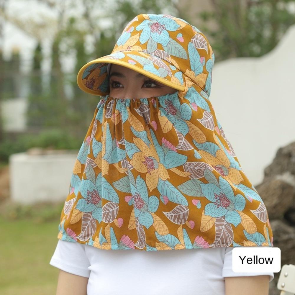 Casual Wide Brim Sun Hat Breathable Neck Protection Sun Visor Cap With Mask Anti-Uv Tea Picking Cap Outdoor